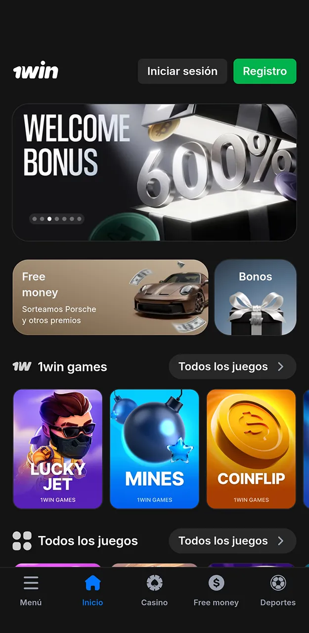Finaliza la instalación de la aplicación 1win y abre una de las tragamonedas disponibles para jugar.