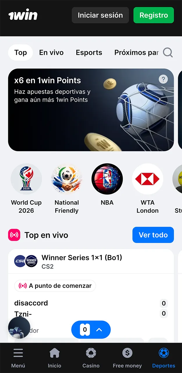 Apuestas deportivas en la aplicación 1win.