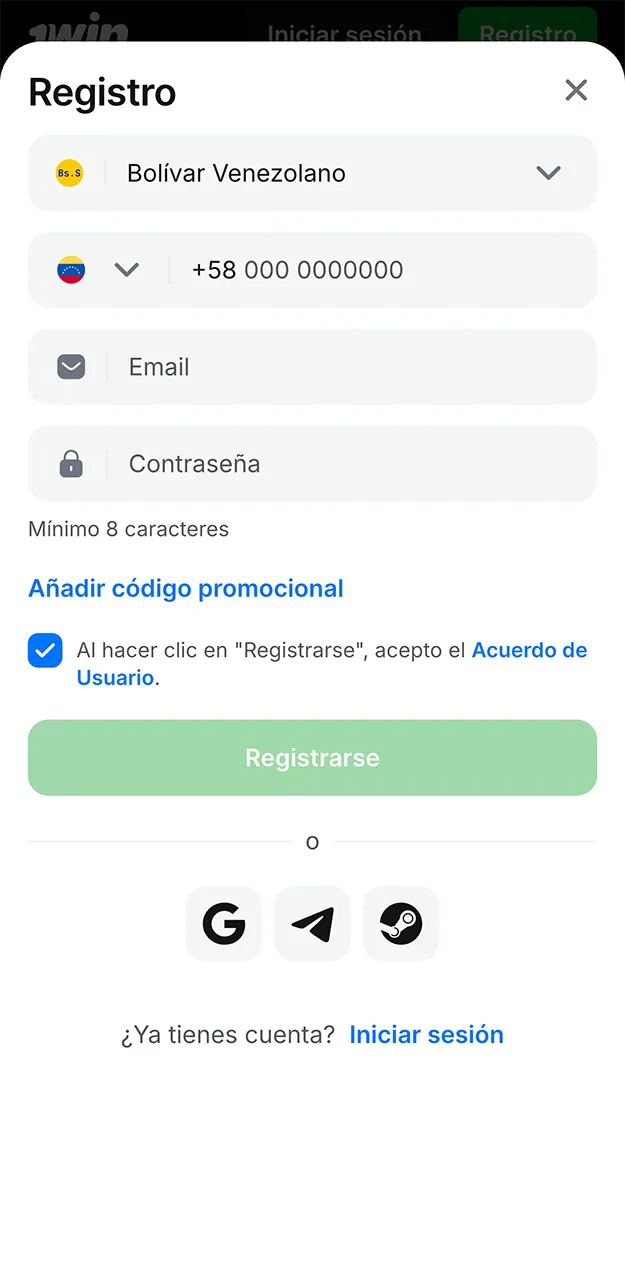 Completa el sencillo proceso de registro de una cuenta en la aplicación 1win.