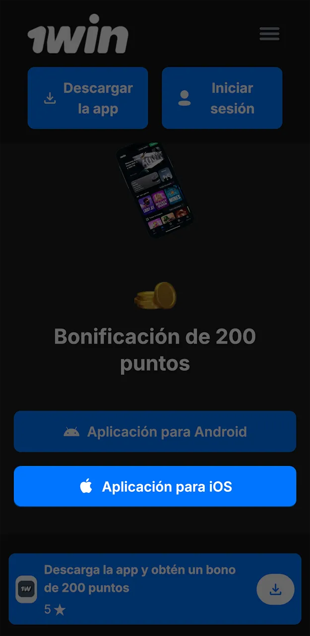 Usa el botón azul para ir al sitio web de 1win y comenzar a descargar la aplicación.